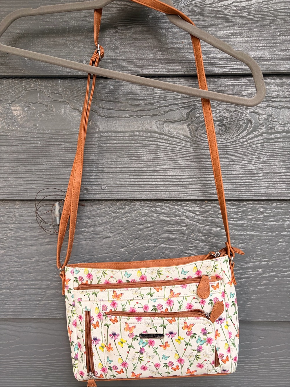 Floral Crossbody Shoulder Bag in Cream and Tan